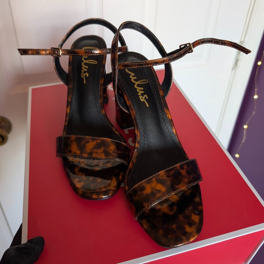 Lulus Arya Tortoise Patent High Heel Sandals